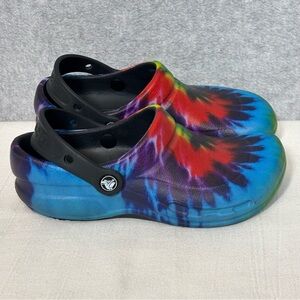 Crocs Work Bistro Graphic Unisex Slip Resistant Clogs-Tie-Dye Pattern-Women 7